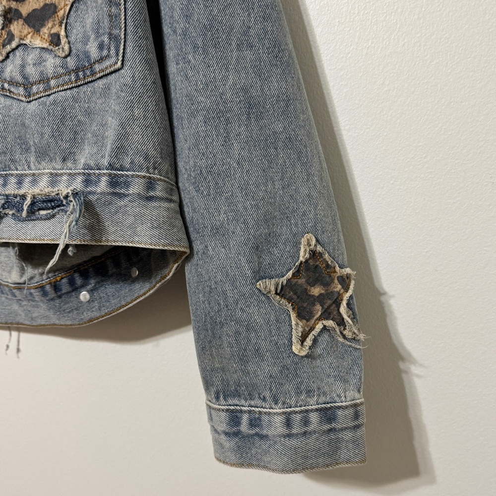 POL Denim Star Jacket Size Large Cheetah Leopard Print Women’s Western Boho Top - Picture 6 of 9